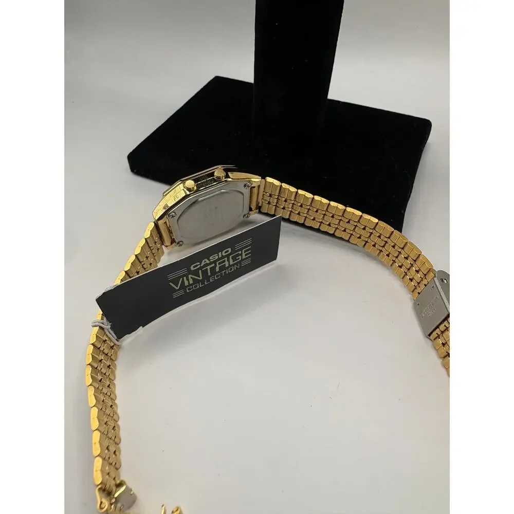 Casio Gold Digital Retro Watch Mirror Face Bracelet Illuminator 24H Gold NWT